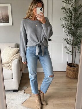 Gray Tie Front Women's Sweater